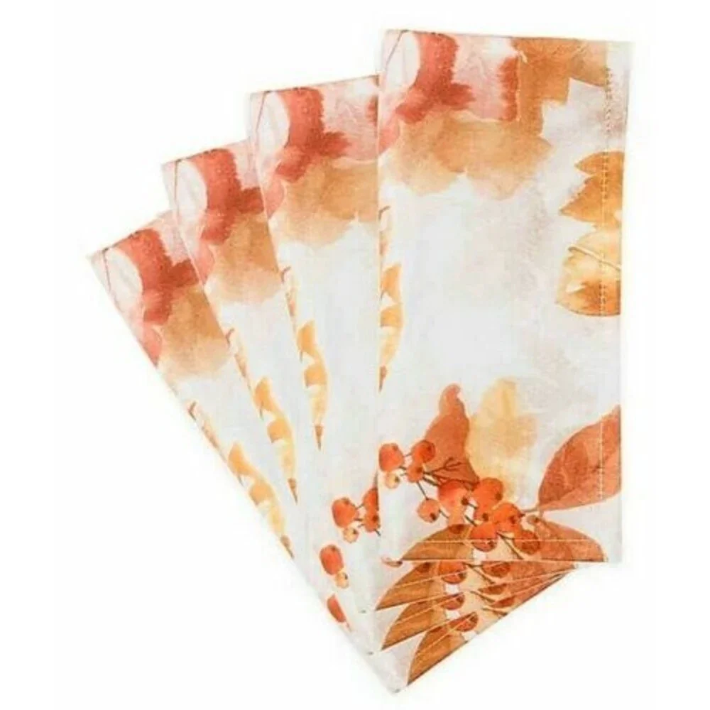 Thanksgiving Fabric Napkins Set of 4 Rustic Berries Harvest Autumn Fall Holiday